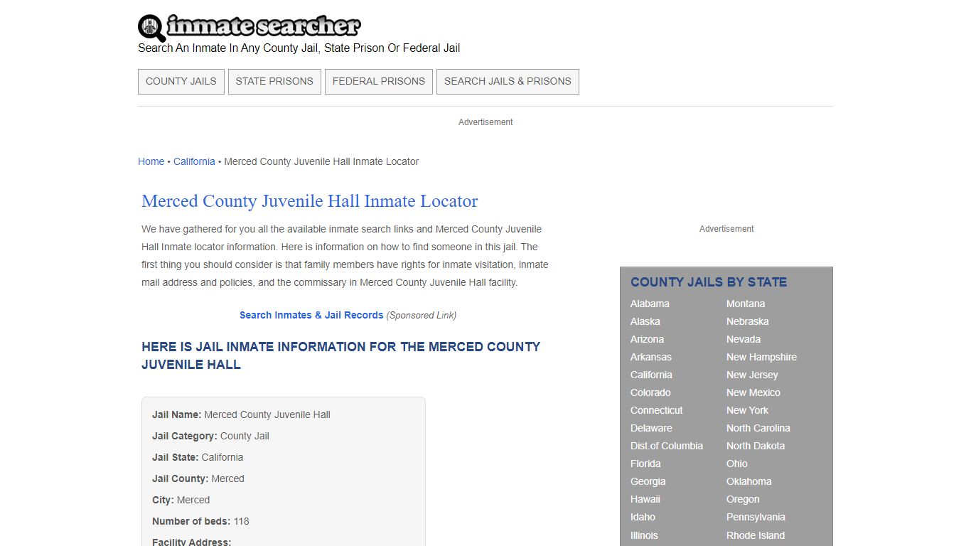 Merced County Juvenile Hall Inmate Locator - Inmate Searcher