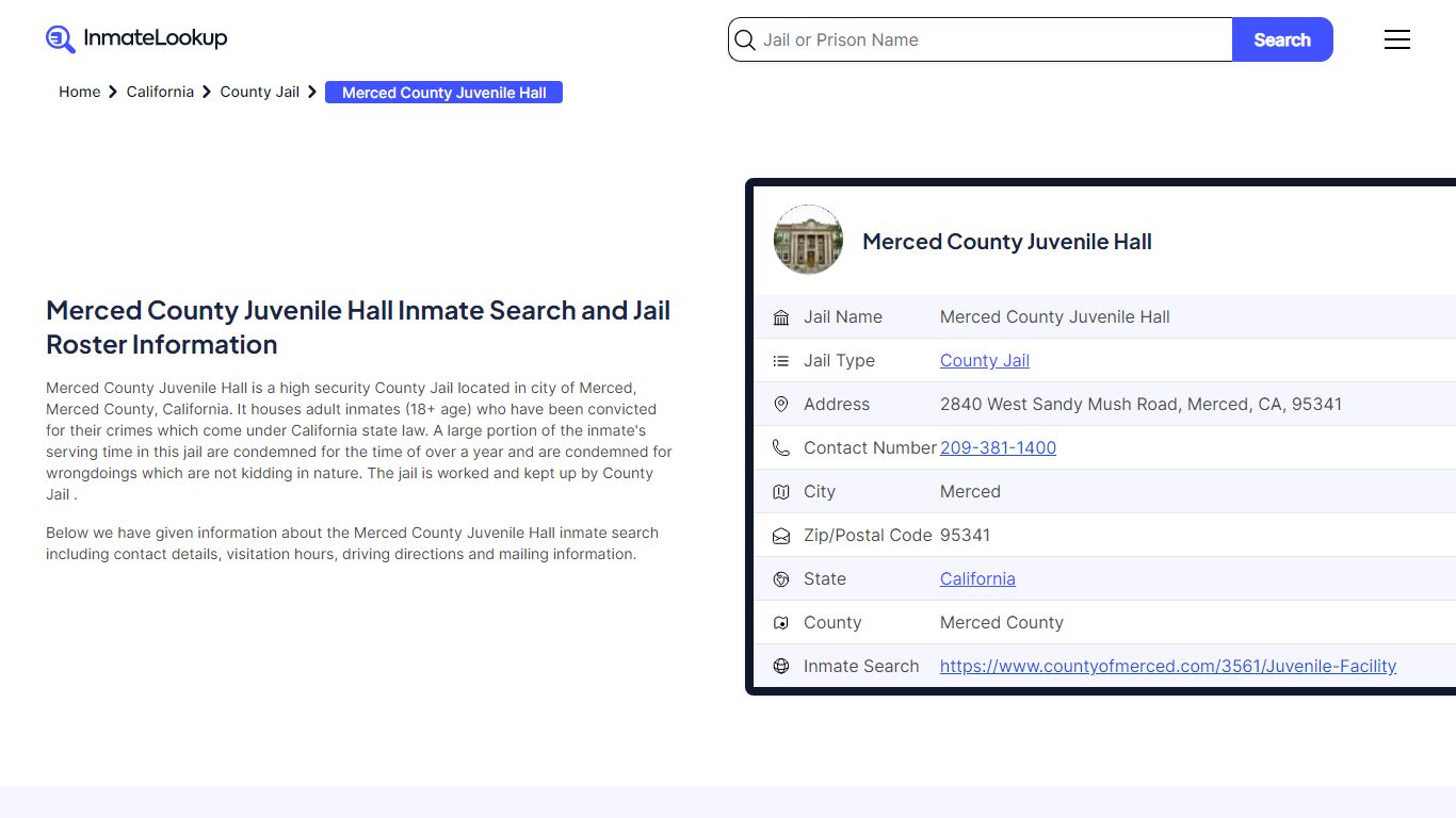 Merced County Juvenile Hall Inmate Search - Inmate Lookup