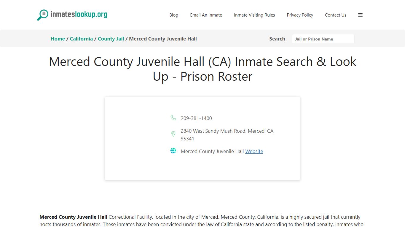 Merced County Juvenile Hall (CA) Inmate Search & Look Up - Inmate Lookup